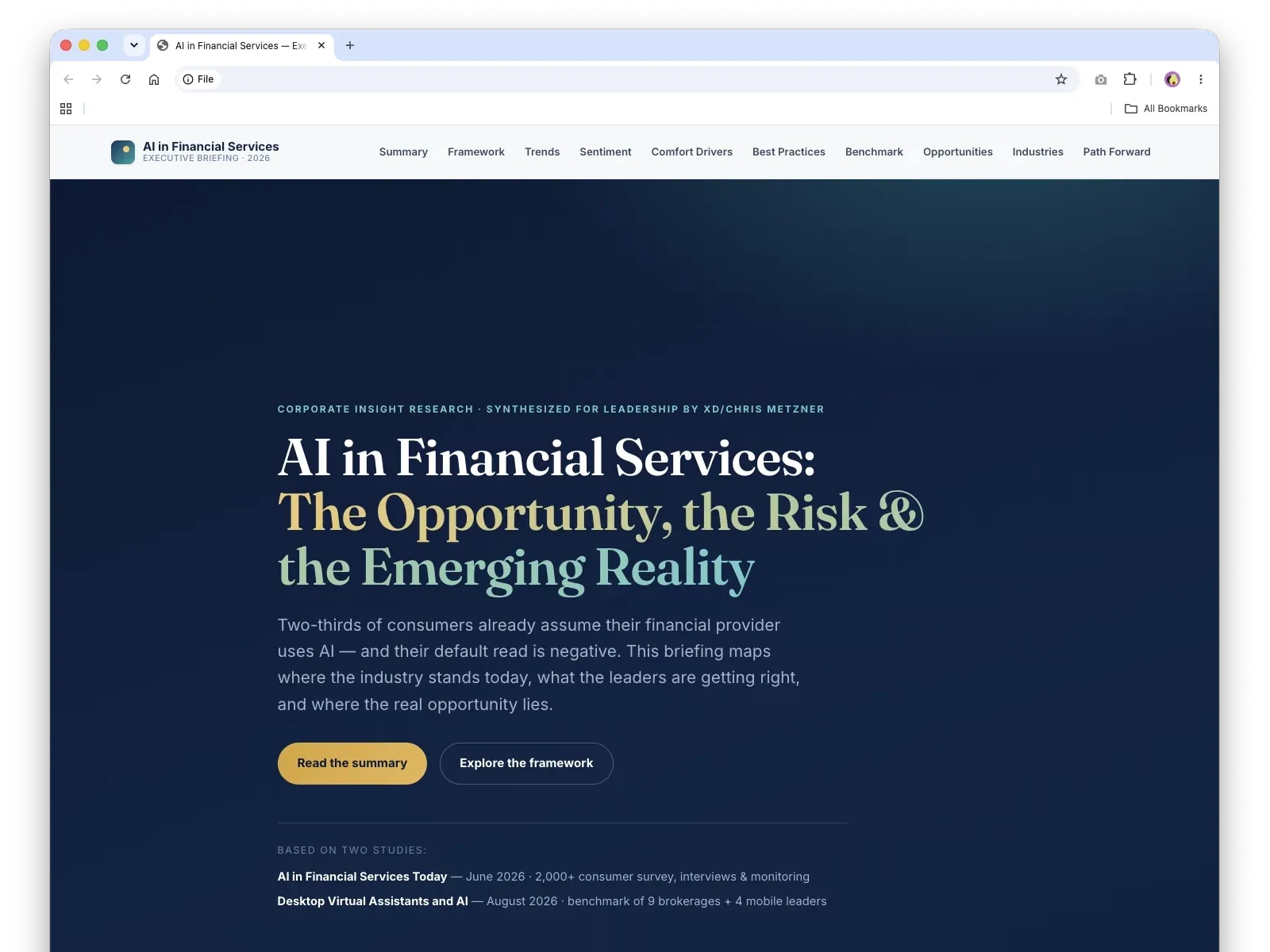 AI research briefing website for financial services executives